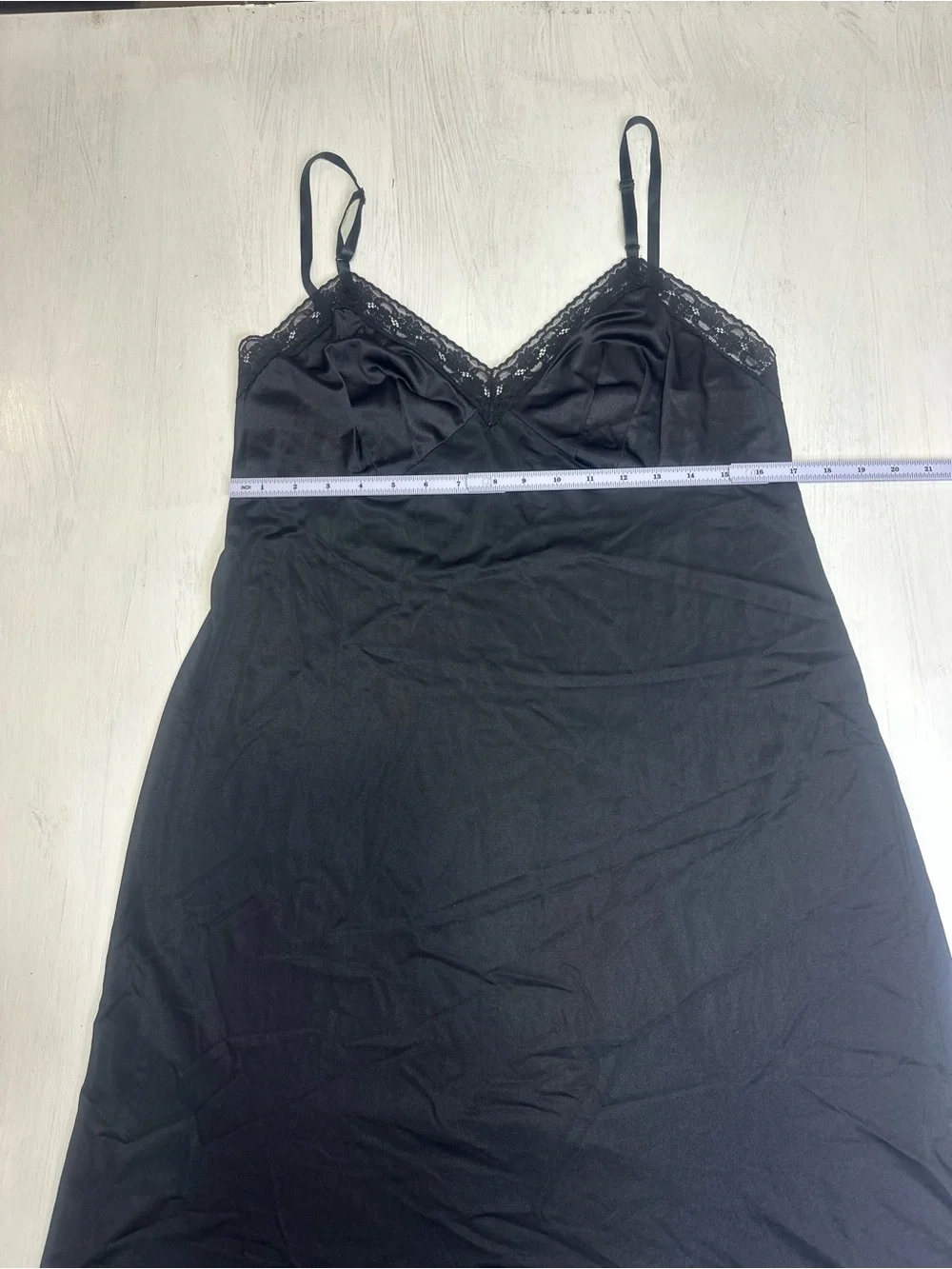 Vintage 90s Vanity Fair Black Slip Dress Lace Trim Nylon Nightgown 40